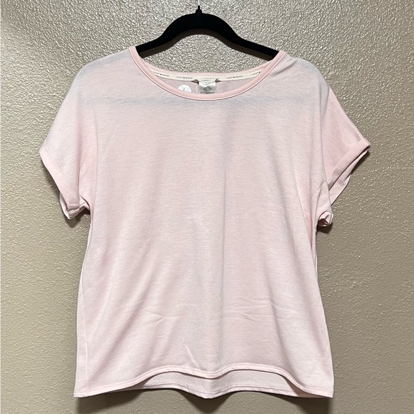 Lucky Brand Blush Pink Cuffed Short Sleeve T-Shirt Top Soft Casual Comfy Knit - Picture 2 of 4
